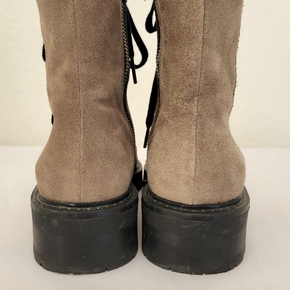 All Saints Lace Up Side Zipper Tan Taupe Suede Lug Combat Boots - Picture 5 of 13